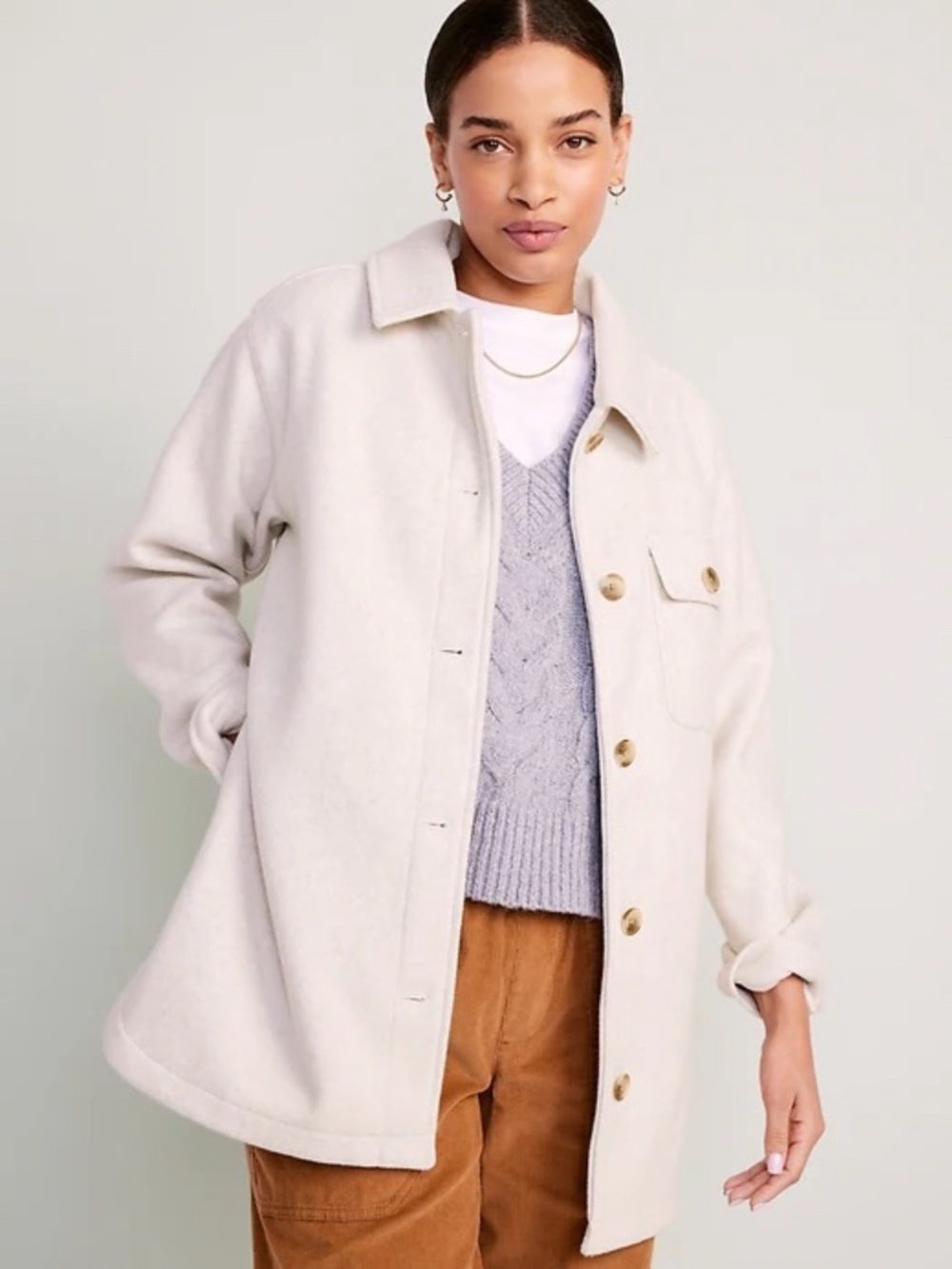 Old Navy Soft-Brushed Shacket in Oatmeal Heather